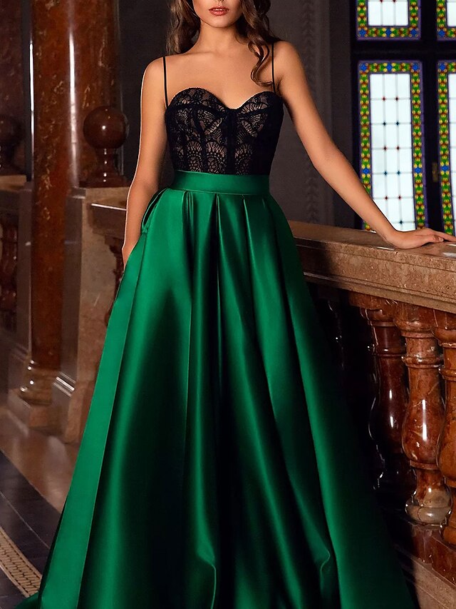 A-Line/Princess Spaghetti Straps Long Prom Dresses