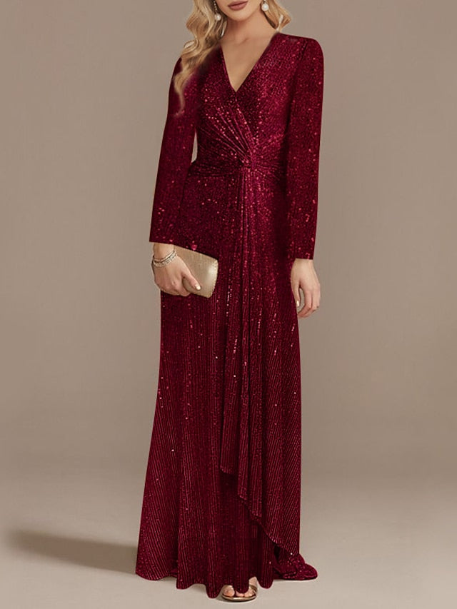 Trumpet/Mermaid V-Neck Long Sleeves  Prom Evening Dresses with Sequin