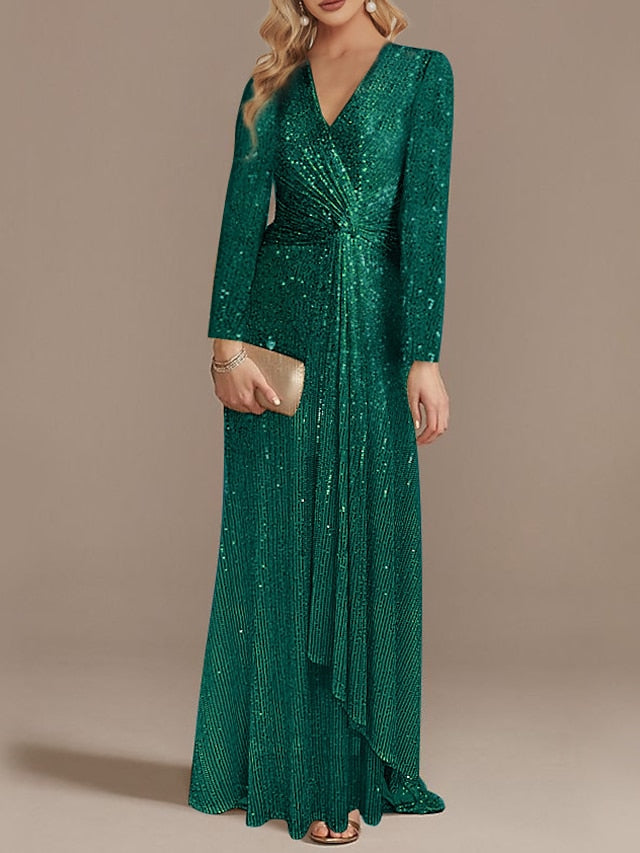 Trumpet/Mermaid V-Neck Long Sleeves  Prom Evening Dresses with Sequin