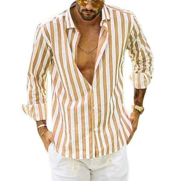 Men's Classic Long Sleeves Lapel Stripe Shirt